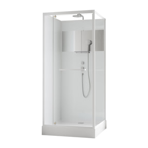 Cabine de Douche Carrée 90x90cm Porte Pivotante - Blanche - Bande Effet Miroir - SQUARE STRIPE