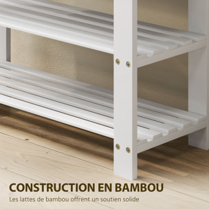 Banc à chaussures 2 étagères dim. 70L x 28l x 45H cm bois bambou blanc
