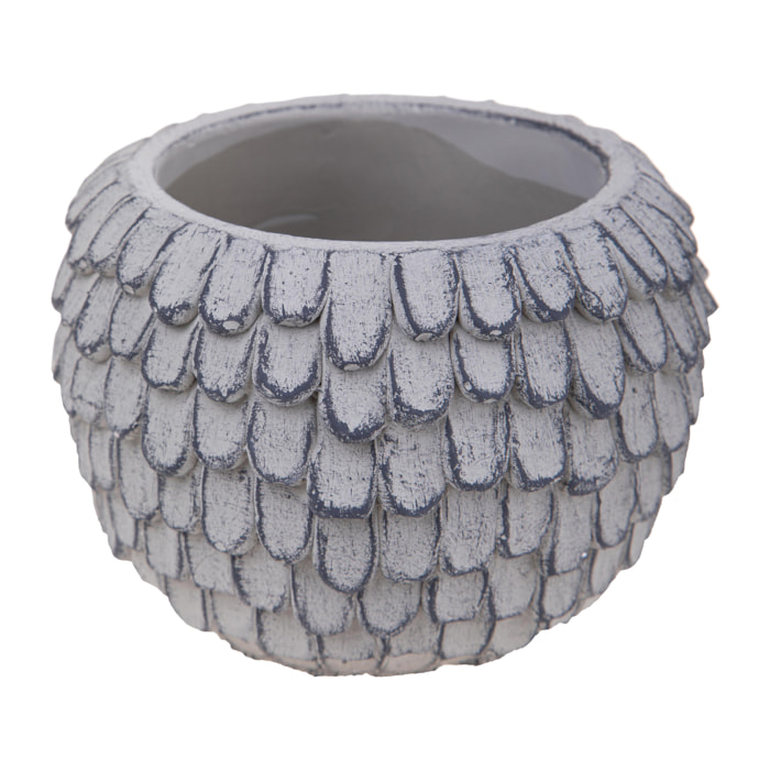 Cachepot Con Decorazione In Rilievo. Diametro 16 Cm - Pezzi 3 - 16X11,5X16cm - Colore: Grigio - Bianchi Dino - Decori Casa E Complementi