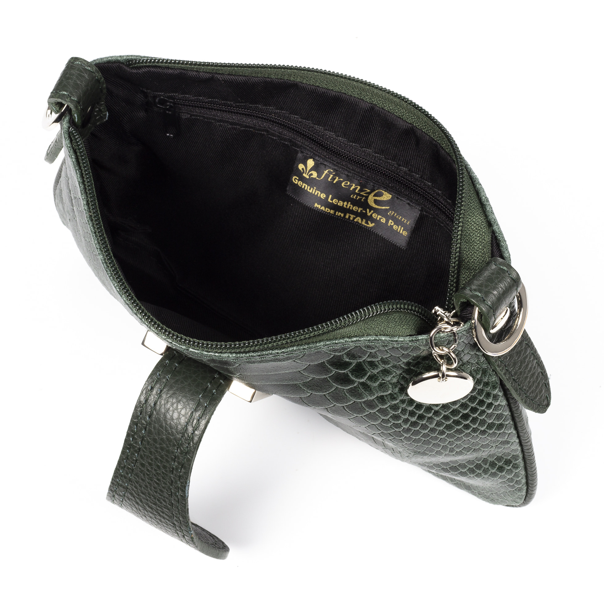 FIRENZE ARTEGIANI Allerona Borsa a Mano da Donna. Vera Pelle Scamosciata Incisione Serpente Made in Italy 24x2x14 Cm. Colore: verde oliva