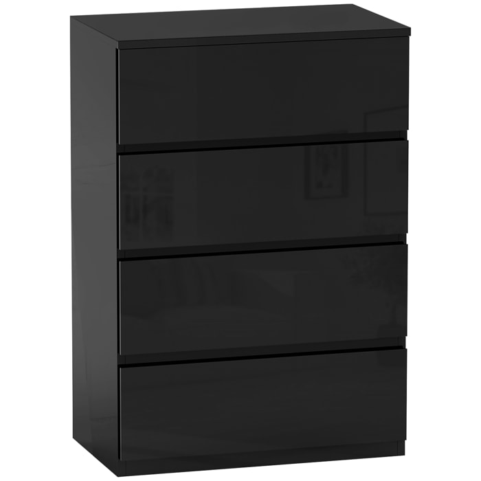 Cómoda con 4 Cajones Cómoda de Dormitorio Moderna con Diseño Anti-vuelco Cajonera para Salón Pasillo 55x34x80 cm Negro Brillo