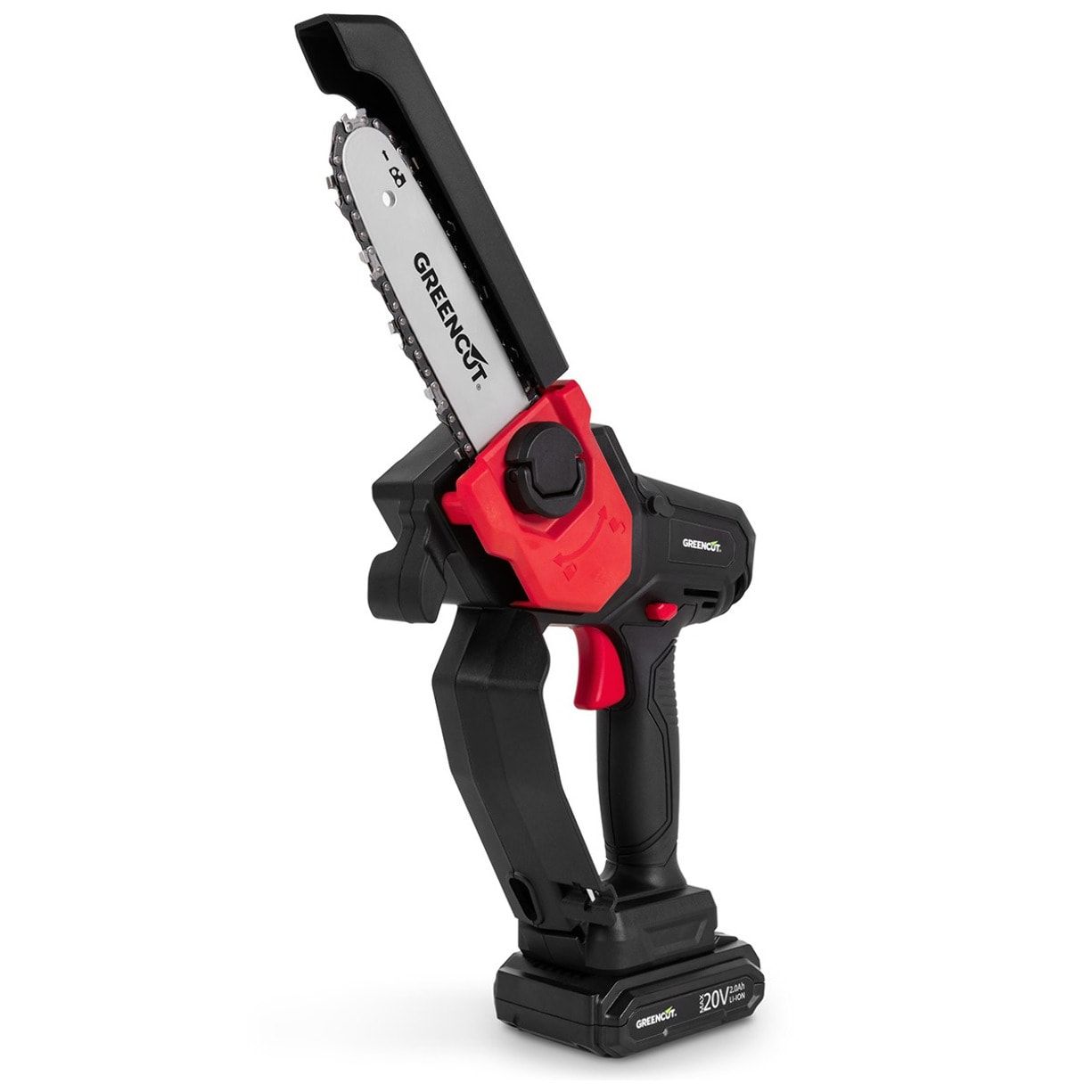 Motosierra de mano con batería de litio de 20V para poda con espada de 152mm, 6" - Greencut GSM200L