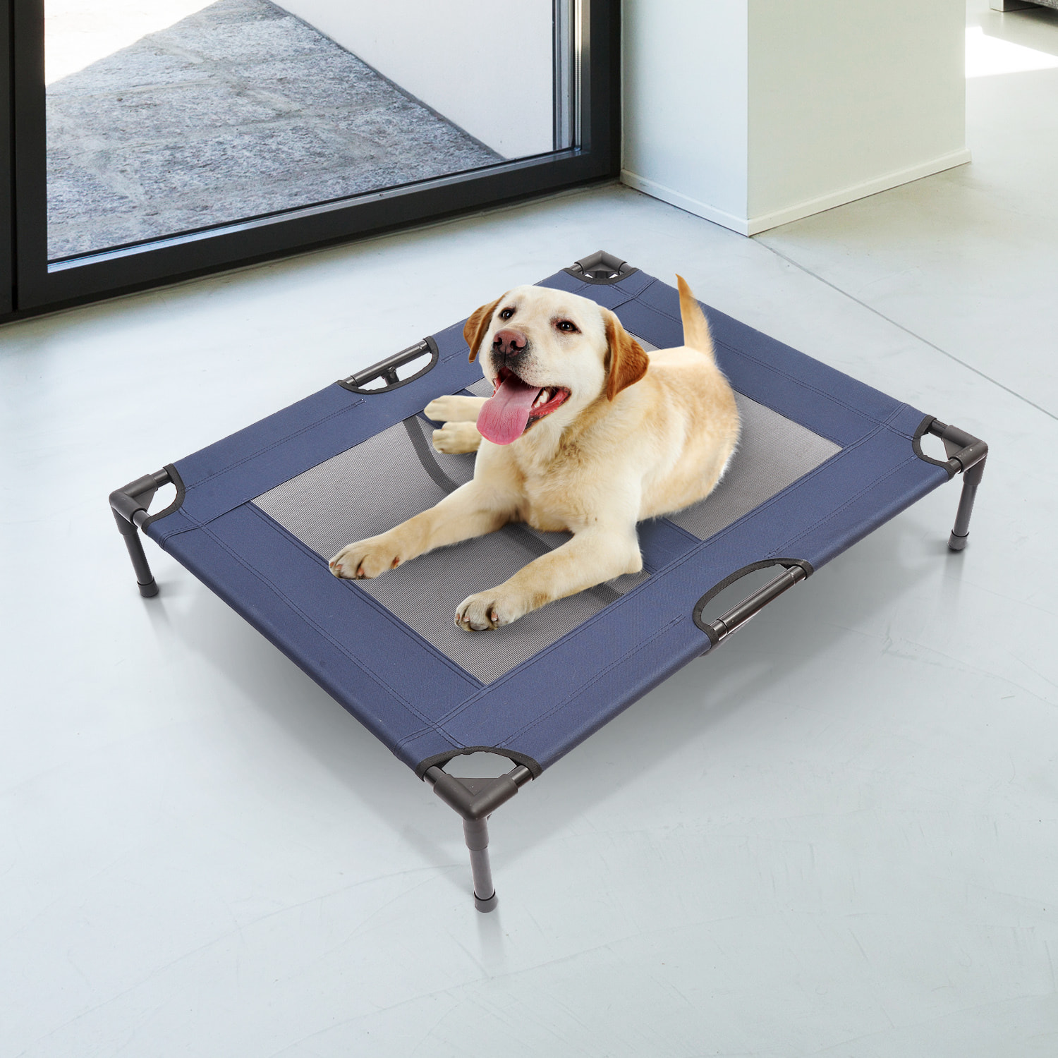 Lit sur pieds XXL pour chien chat lit de camp animal lit surélevé tissu oxford textilène micro-perforé 92L x 76l x 18H cm bleu marine