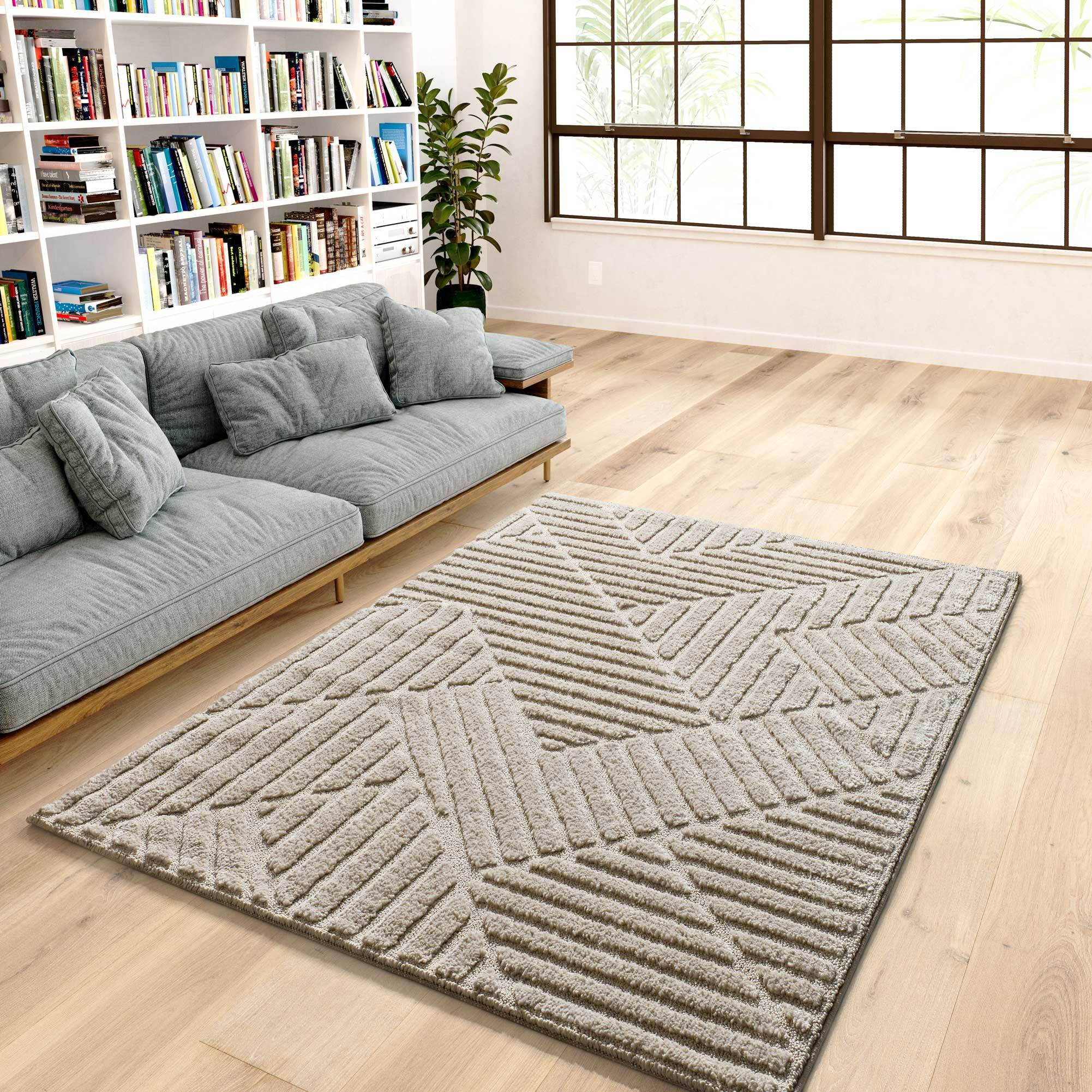 NUMA Alfombra shaggy geomÃ©trica con relieve en beige, varias medidas disponibles