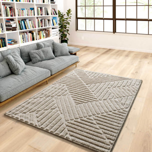 NUMA Alfombra shaggy geomÃ©trica con relieve en beige, varias medidas disponibles