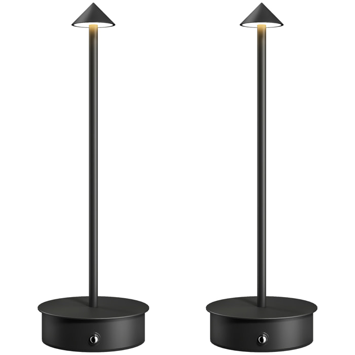 Juego de 2 Lámparas de Mesa Recargables por USB, Lámparas de Mesita de Noche Regulables con Control Táctil, 3000K/4500K/6000K, Luz LED Incluida, para Dormitorio, Salón u Oficina, Negro