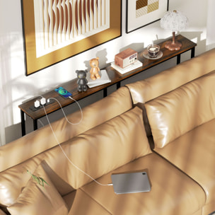 Mesa de Consola Estrecha 160 cm con Estación de Carga Consola de Recibidor Mesa de Sofá Marco de Acero Estilo Industrial para Pasillo Entrada Salón Dormitorio Marrón Rústico