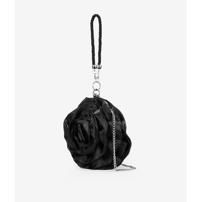 Bolso de fiesta negro con forma de flor