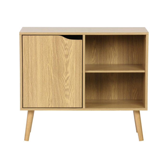 Buffet de rangement effet frêne 1 porte. 2 étagères. buffet bas. 80cm