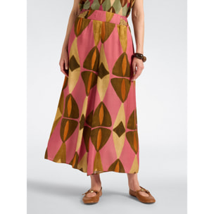Elena Mirò - Pantalones palazzo de raso estampados - Rosa