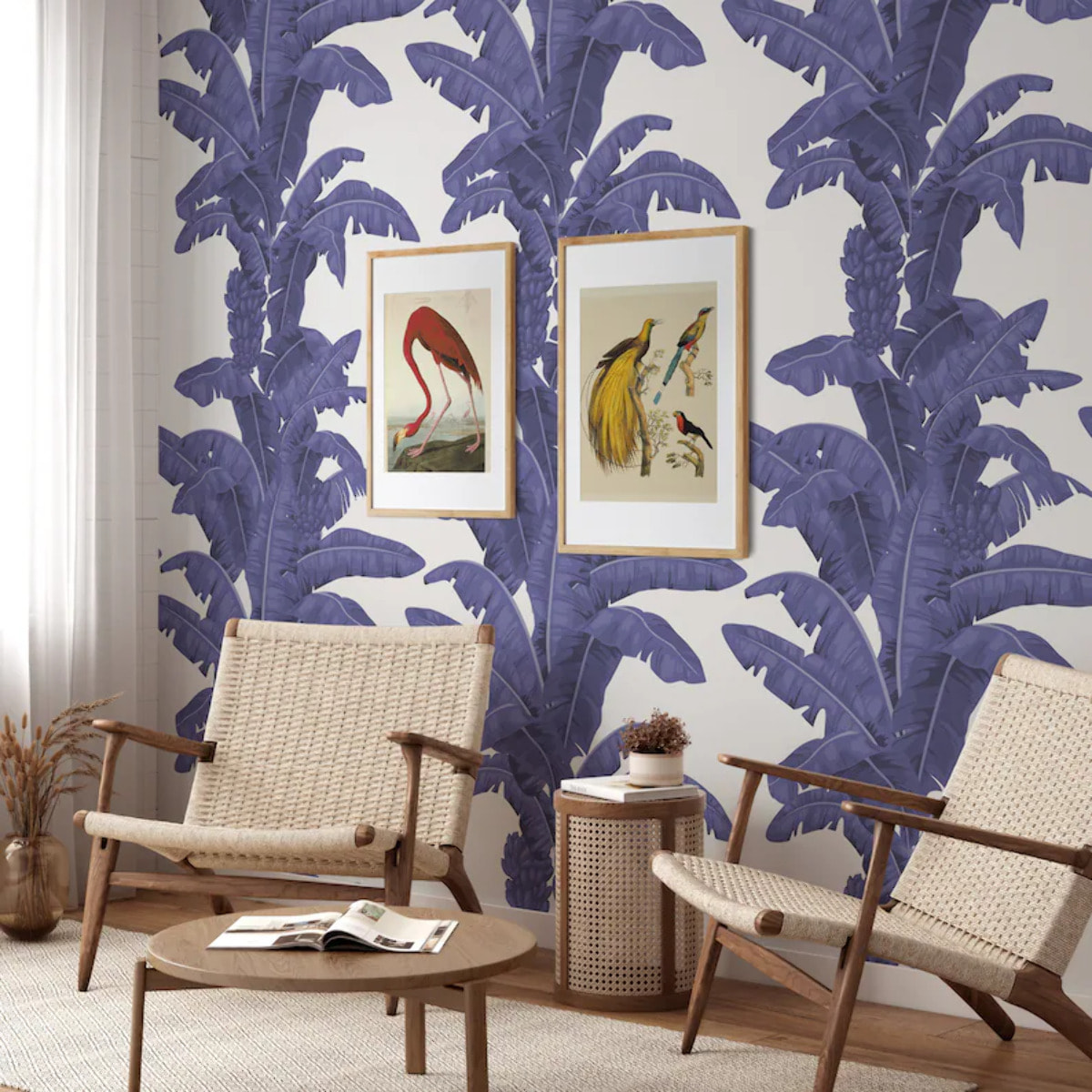 Carta da parati Esotica Palme Bianca e Blu