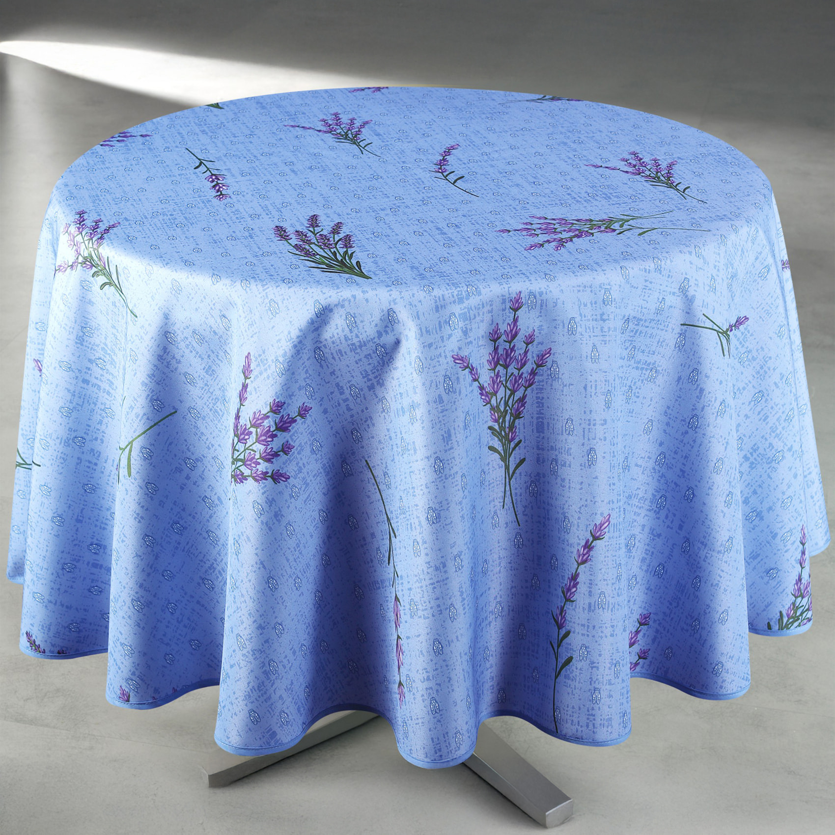 Nappe anti-tâche ronde motif lavande - Bleu