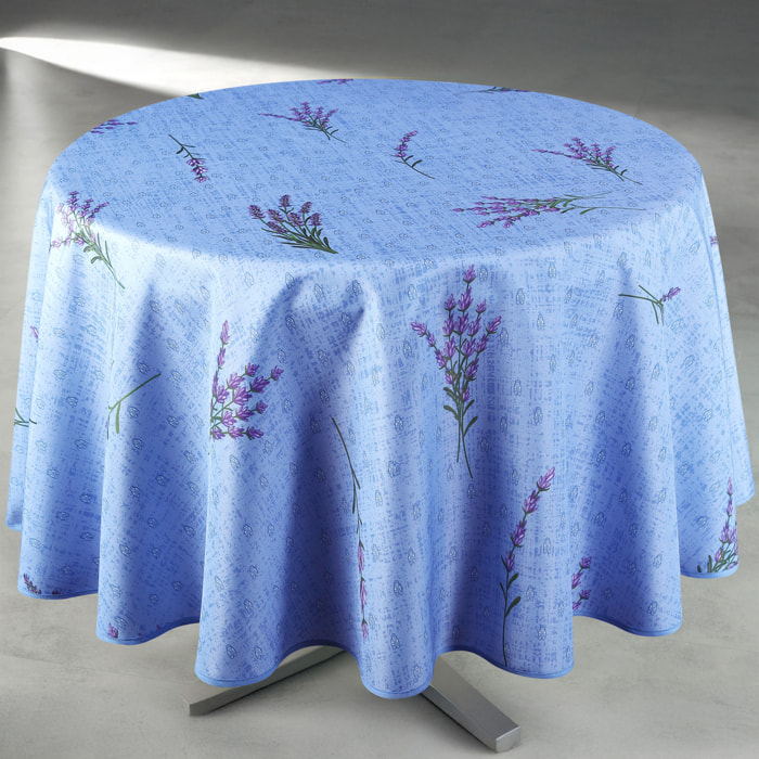 Nappe anti-tâche ronde motif lavande - Bleu