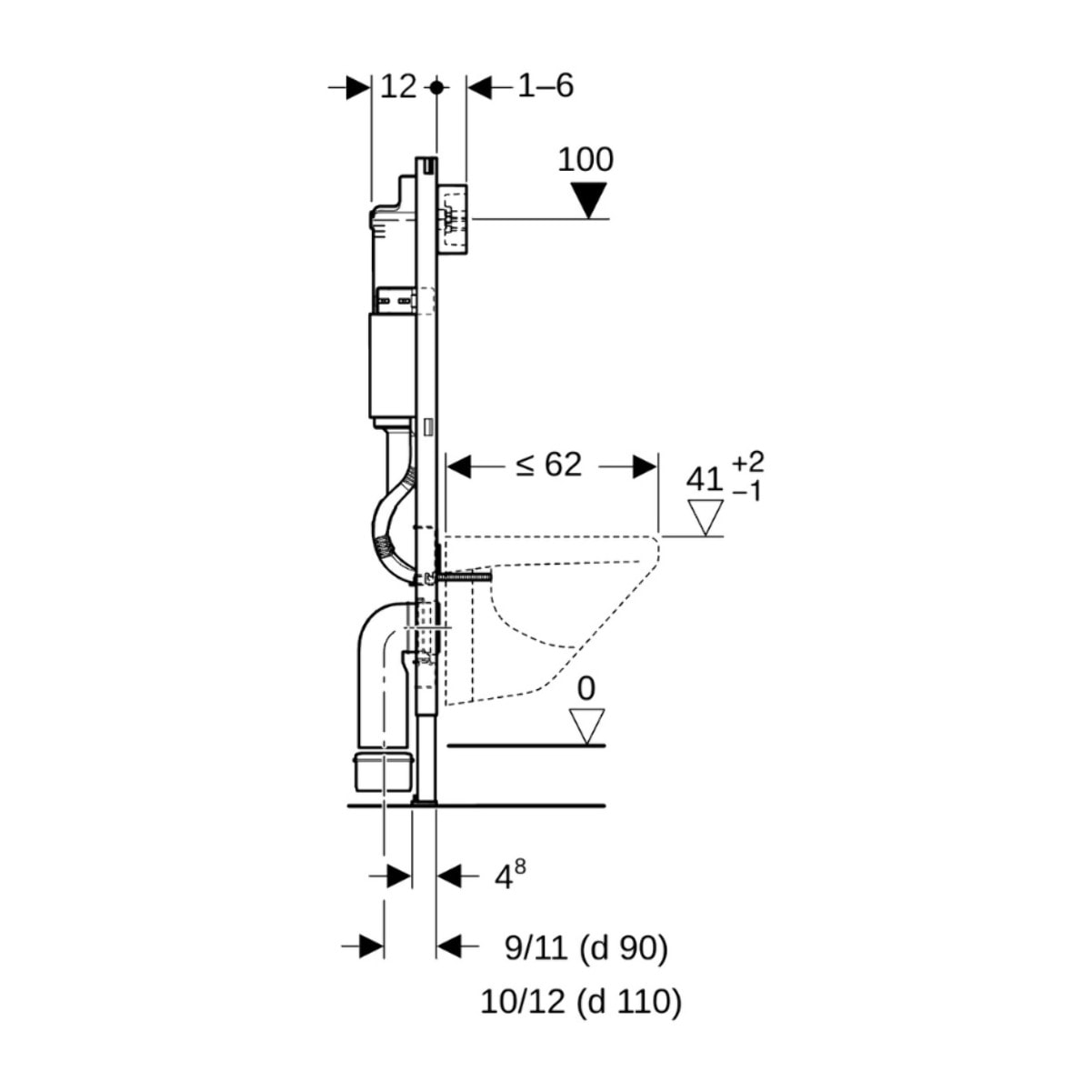 Pack Bâti-support Duofix 112cm + Plaque de commande Chrome Delta20 + fixations murales (458.134.21.3)