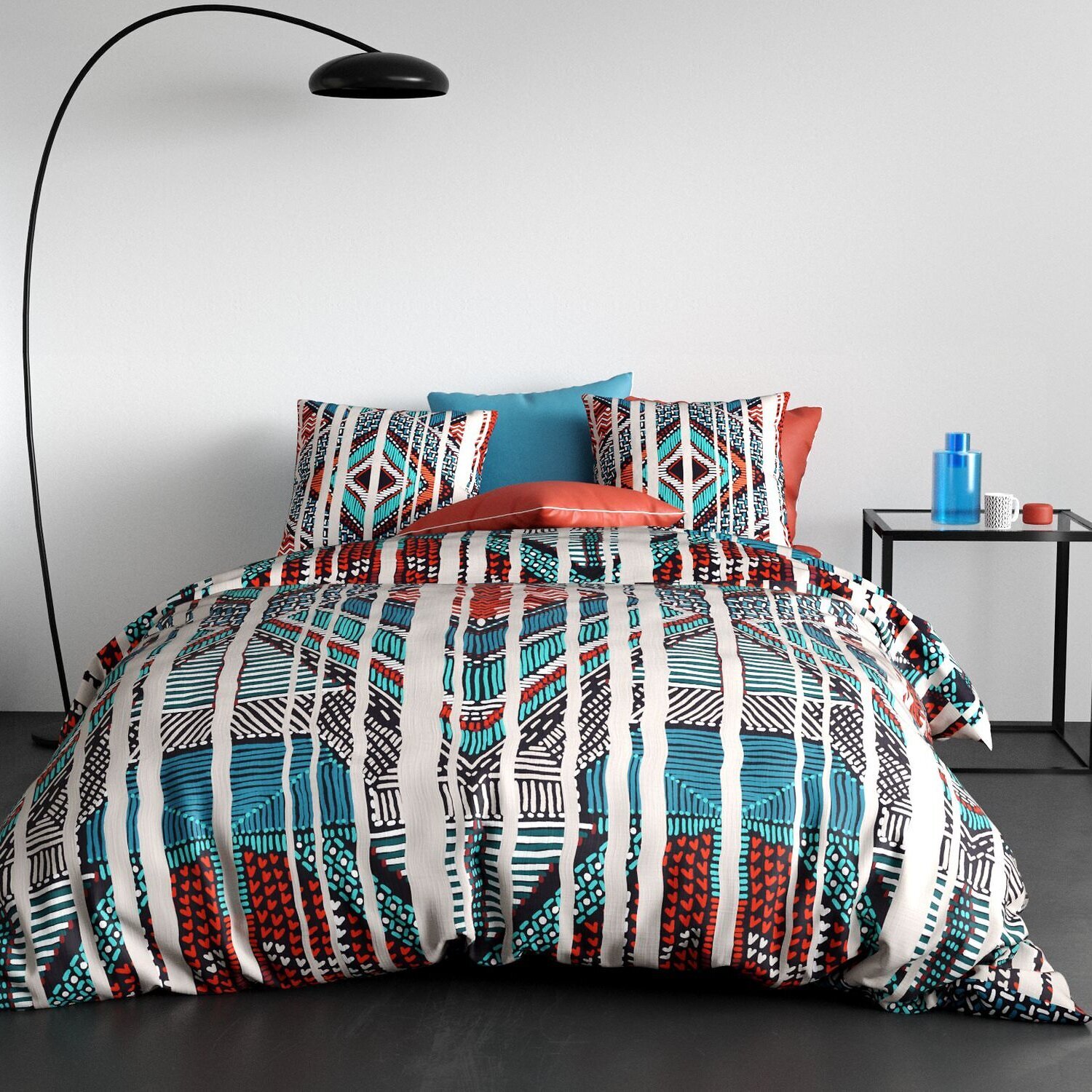 Parure housse de couette imprimé 100% coton - india - turquoise