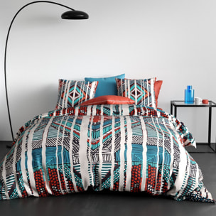 Parure housse de couette imprimé 100% coton - india - turquoise