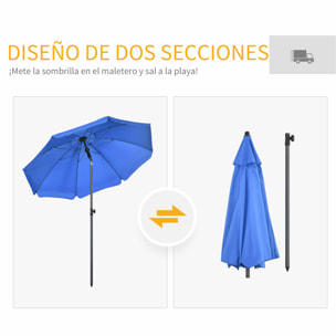 Sombrilla de Playa Grande Ø180 cm Sombrilla de Terraza Exterior con Ángulo Ajustable Protección UV50+ Impermeable Mástil de Ø32 mm Azul