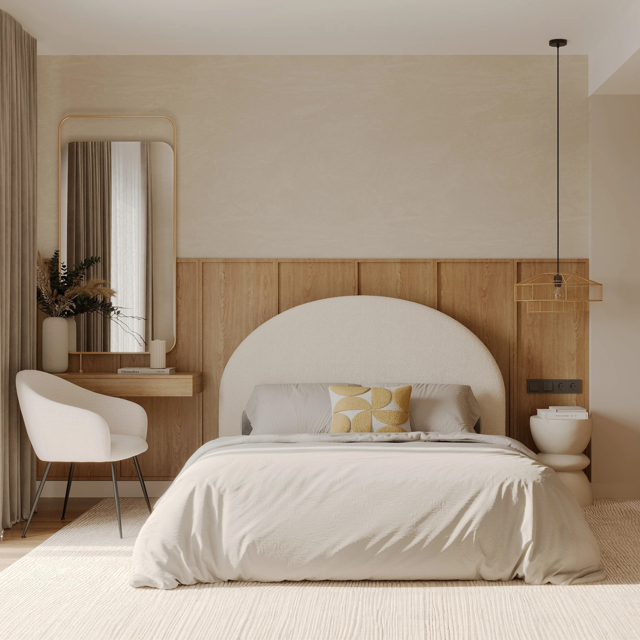 Fauteuil en tissu blanc chiné et pieds en métal noir - Socky