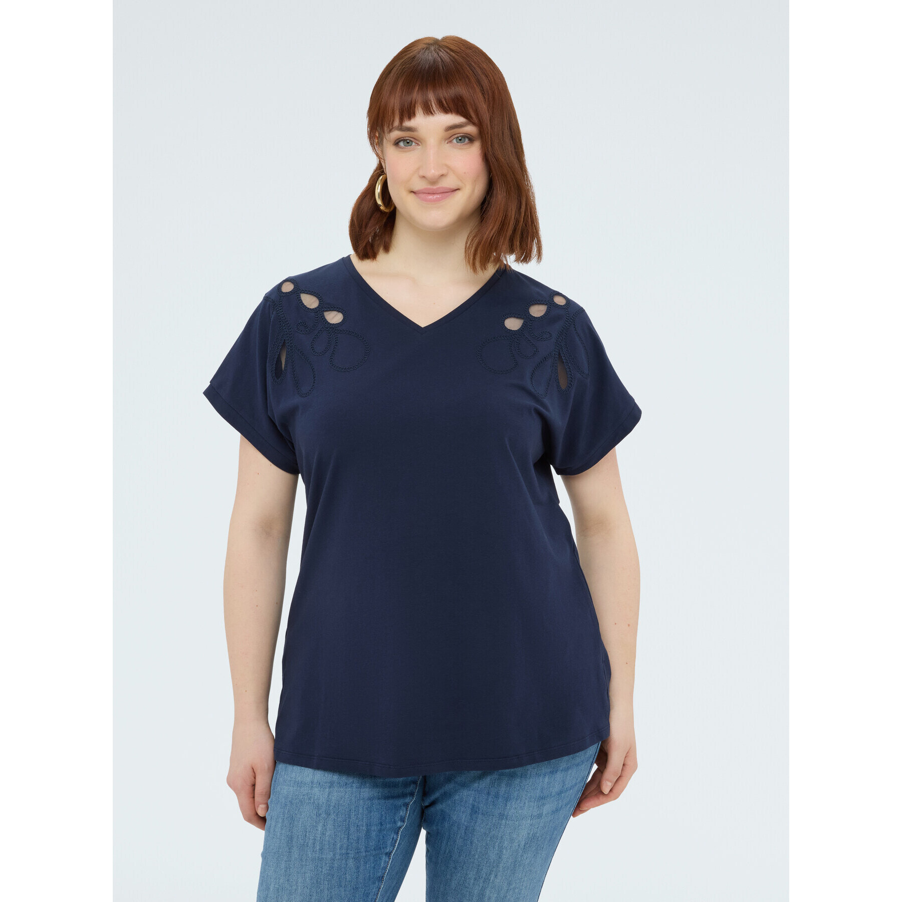 Fiorella Rubino - Camiseta de algodón con bordados y cut out - Azul