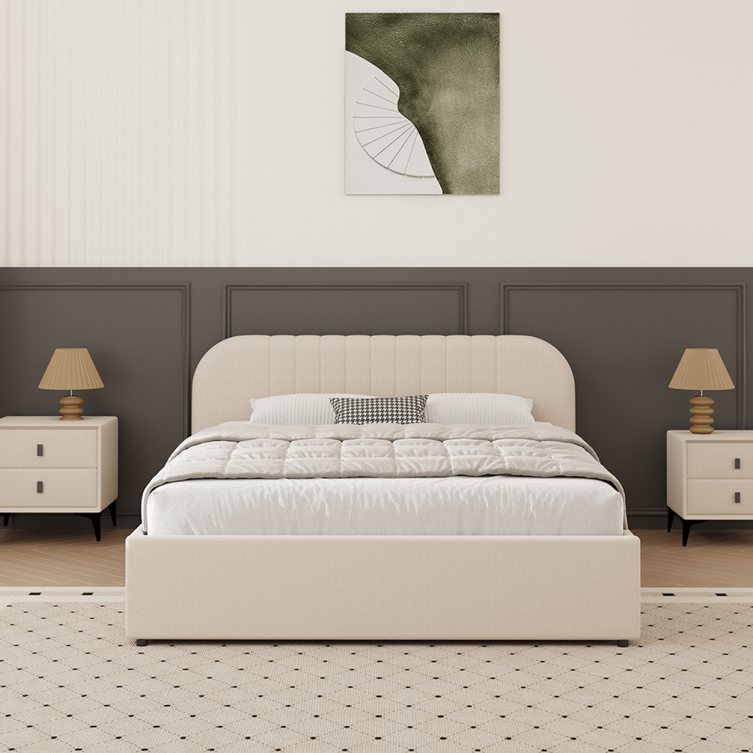 Lit avec coffre de rangement 140x190cm en velours beige MASON