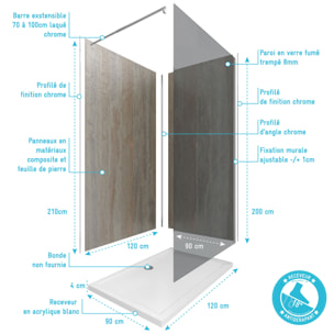 Pack panneaux muraux Wood Stone + paroi FREEDOM 2 FUMEE + receveur WHITNESS