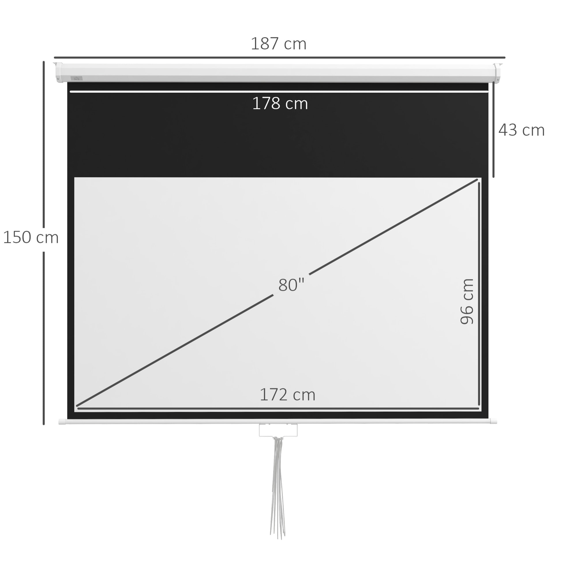 Pantalla de Proyector Manual 80 Pulgadas Pantalla de Proyección Portátil Formato 16:9 con Altura Ajustable para Interior y Exterior Cine en Casa Patio 172x96 cm Blanco