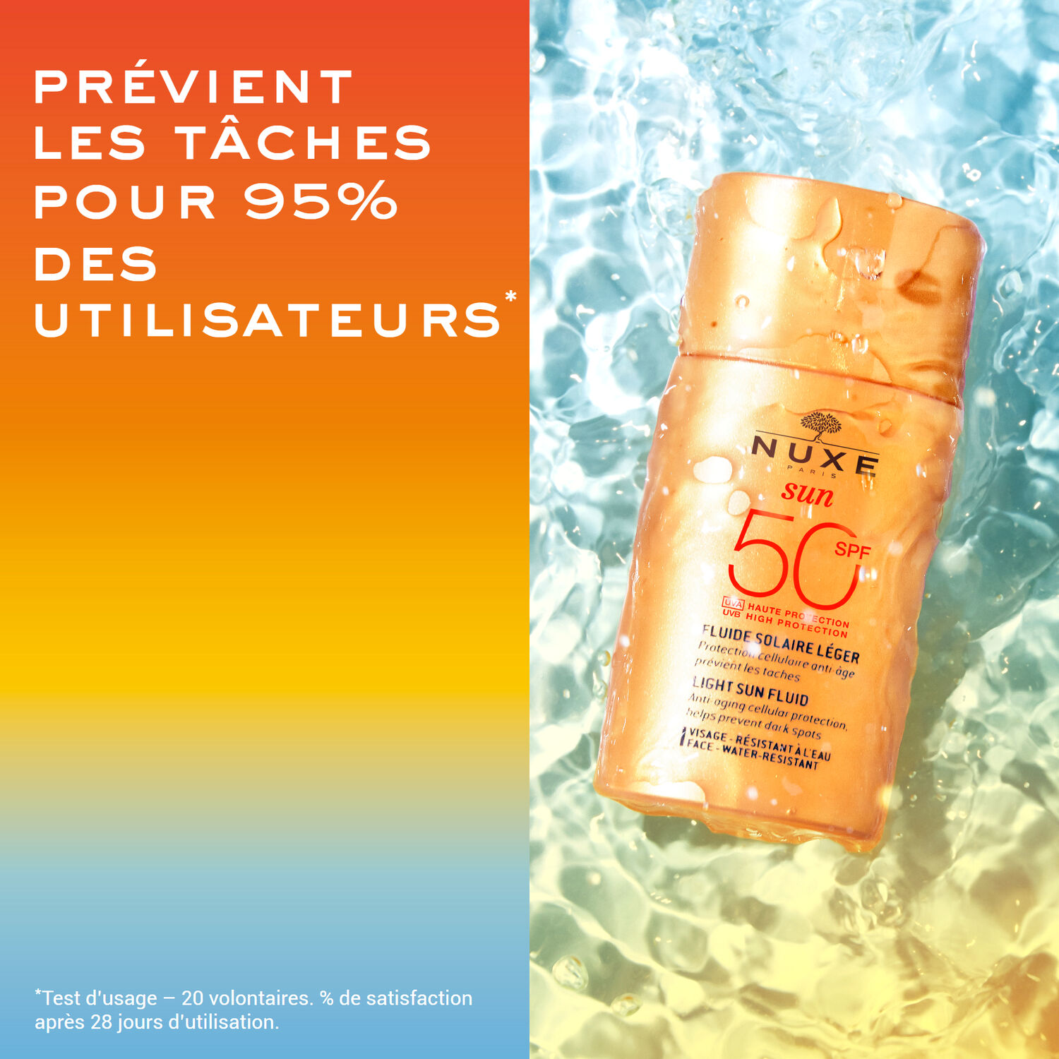 Crème solaire visage Fluide léger Haute Protection SPF50 - Nuxe Sun - Peaux mixtes - 50ml