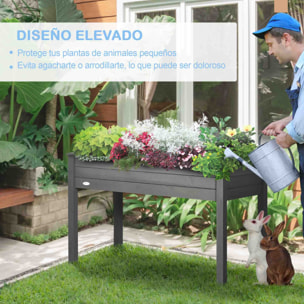 Huerto Urbano Elevado de Madera, Mesa de Cultivo con Tela no Tejida y 4 Orificios de Drenaje, para Cultivo, Plantas, Flores y Verduras, 122,5x56,5x76 cm, Gris Oscuro