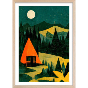 Affiche enfant cabane dans la forêt  Affiche + cadre en bois - Chêne