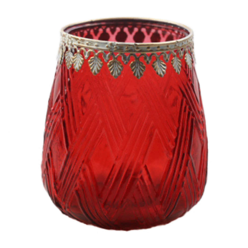 P/TLIGHT DECORO METALLO H.14 CM - Pezzi 2 - 13X14X13cm - Colore: Rosso  - Bianchi Dino - Decori Casa E Complementi