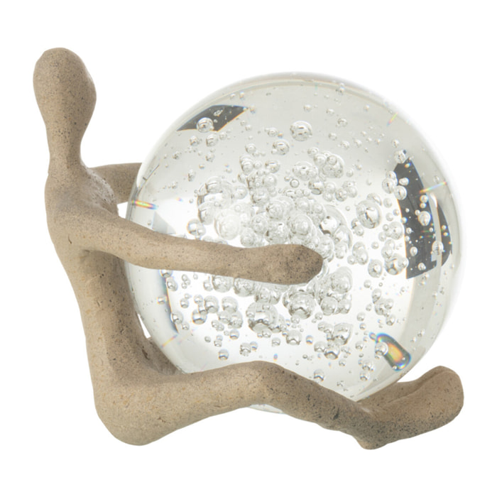 J-Line décoration Figurine Boule - polyrésine/cristal - beige