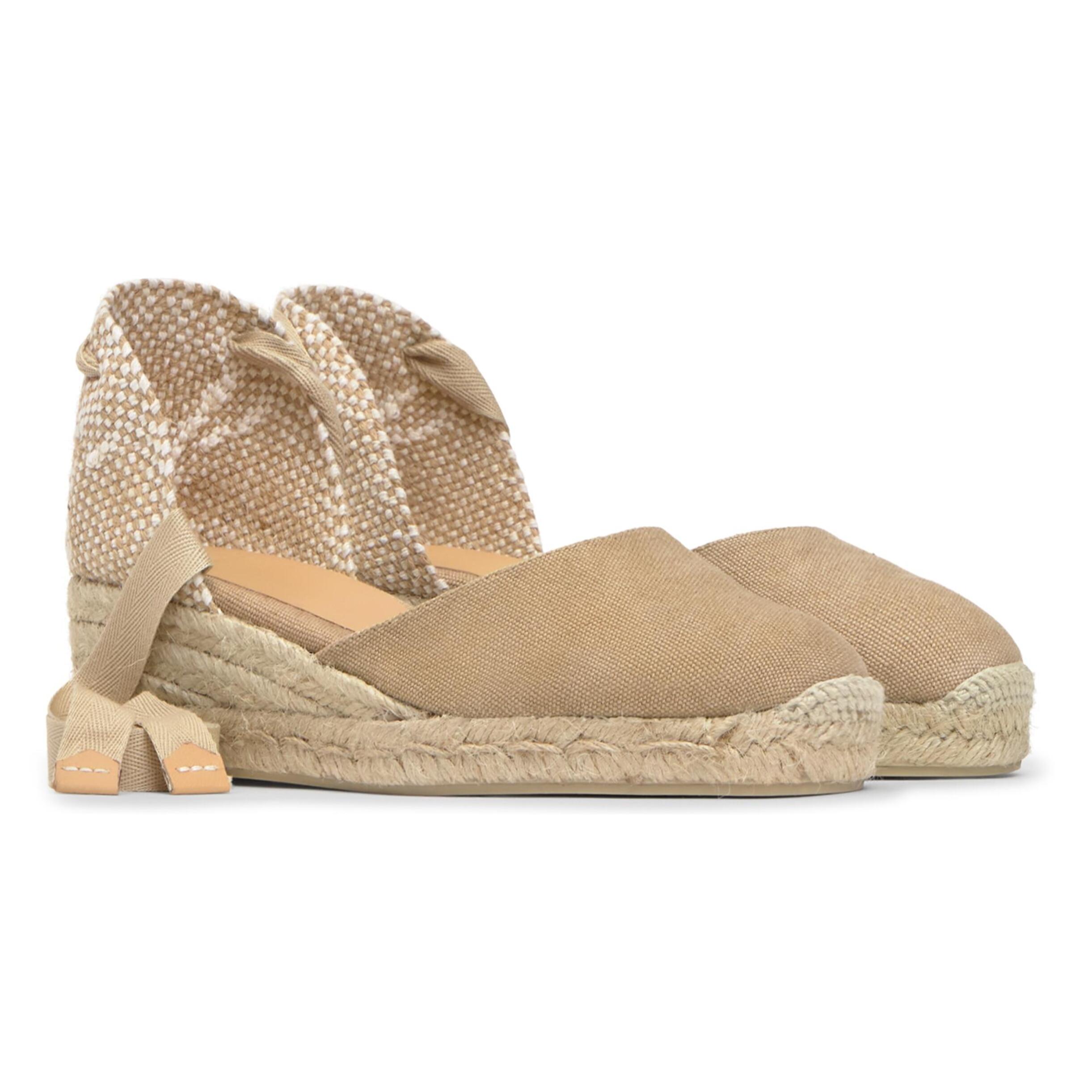 Alpargatas de cuña de mujer Carina en algodón acabado lavado, cierre mediante lazada