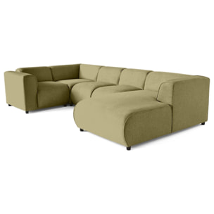 Suaro - Canapé modulable panoramique d'angle gauche 7 places en tissu texturé - Vert sauge