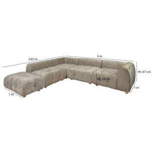 Canapé 5 places en velours beige TWIGGY