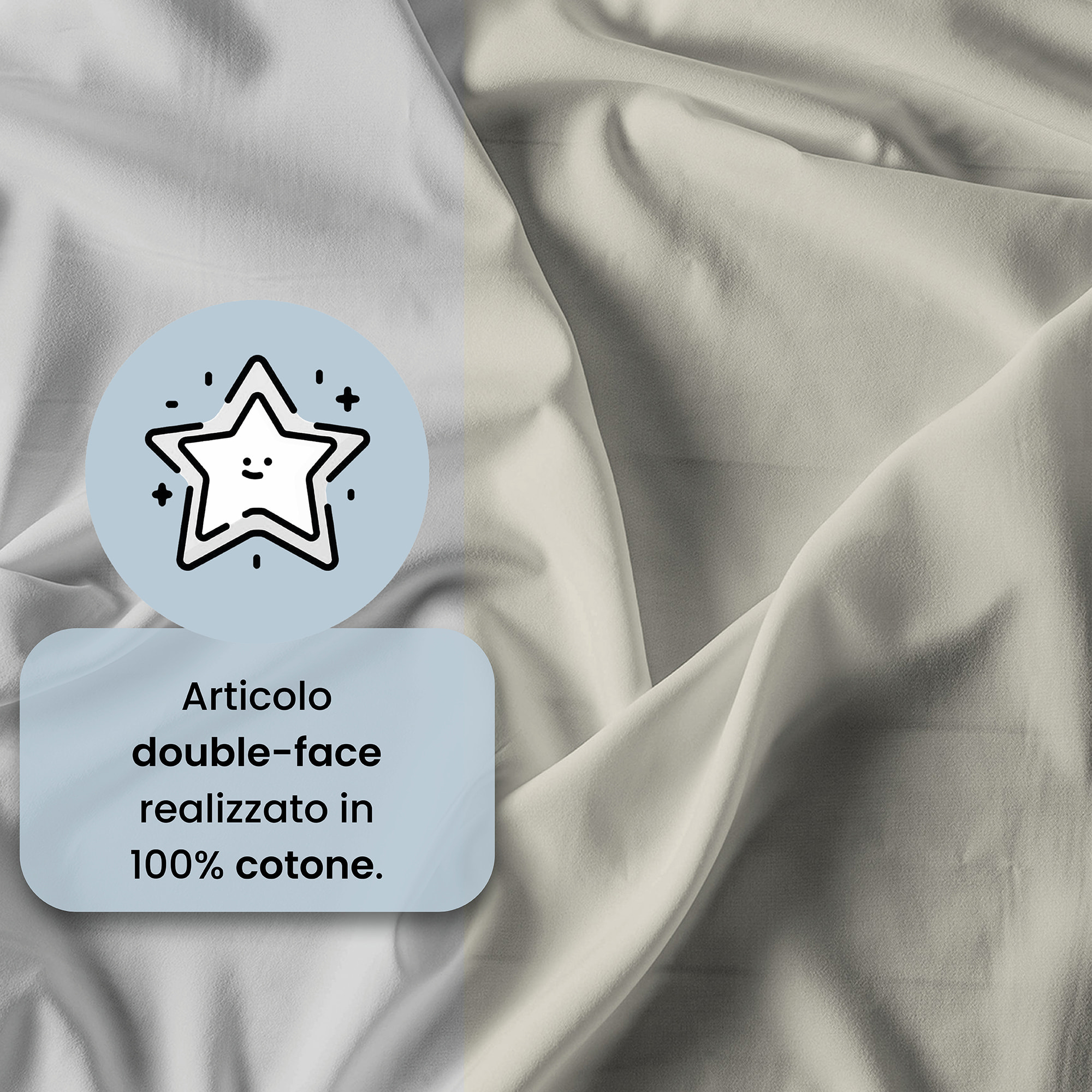 COMPLETO LETTO NATURAL COLOR, 100% Cotone, Made in Italy - GRIGIO CHIARO/PANNA