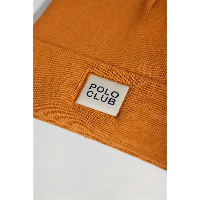 Cappellino curcuma in lana unisex con particolare Polo Club