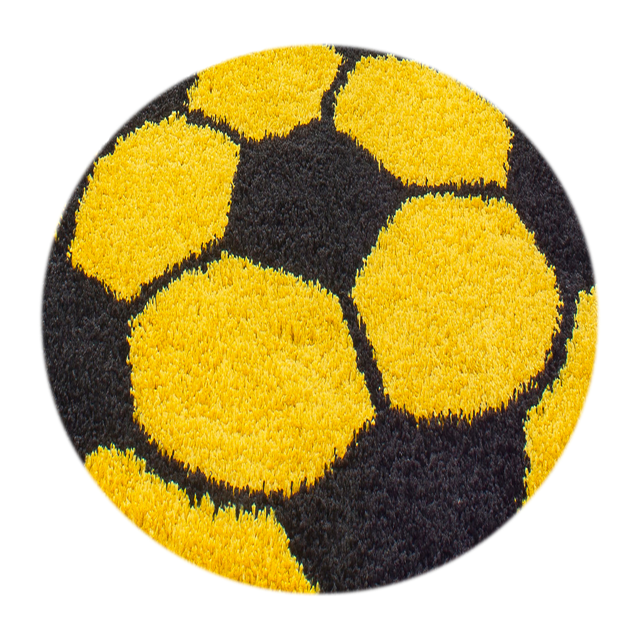 FUN - Tapis enfant shaggy rond à poils long motif ballon de foot jaune