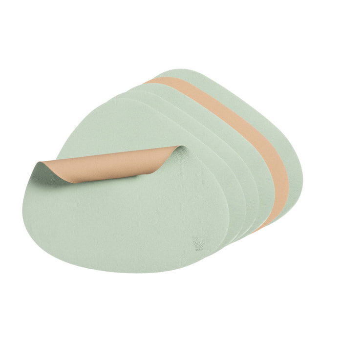 Set de table curve réversible - 6 pièces - Cuir recyclé rose pâle et vert pâle