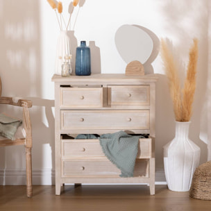 Chiffonnier "Charme" bois blanchi 5 tiroirs