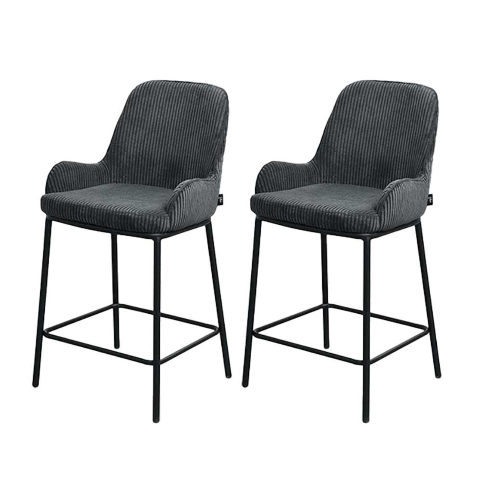 Salinas - lot de 2 chaises de bar - en velours côtelé - gris anthracite - H65 cm - Gris Anthracite