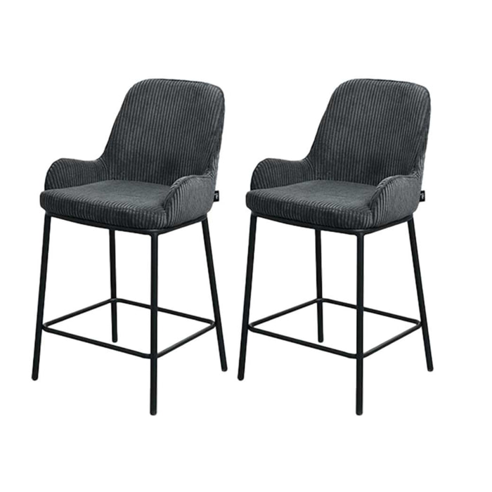 Salinas - lot de 2 chaises de bar - en velours côtelé - gris anthracite - H65 cm - Gris Anthracite