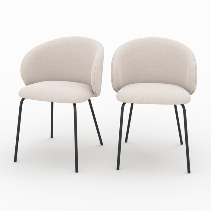 Lot de 2 chaises en tissu beige et pieds en métal noir - Victoria