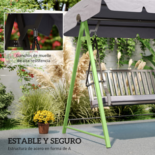 Columpio de Jardín Exterior de 3 Plazas Balancín de Jardín Exterior con Toldo Ajustable Cojín y Estructura de Acero Carga 360 kg 205x133x181 cm Gris