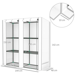 Invernadero de Exterior con Techo Inclinado Invernadero Pequeño con 3 Estantes 2 Puertas Enrollables Cubierta de PE y Marco de Acero para Cultivos Plantas Flores 144x48x152 cm Blanco