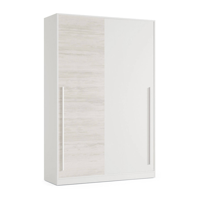 Guardaroba 2 ante Aristode, Armadio per camera da letto, Mobile con barra appendiabiti e 3 ripiani, 120x50h200 cm, Bianco anticato