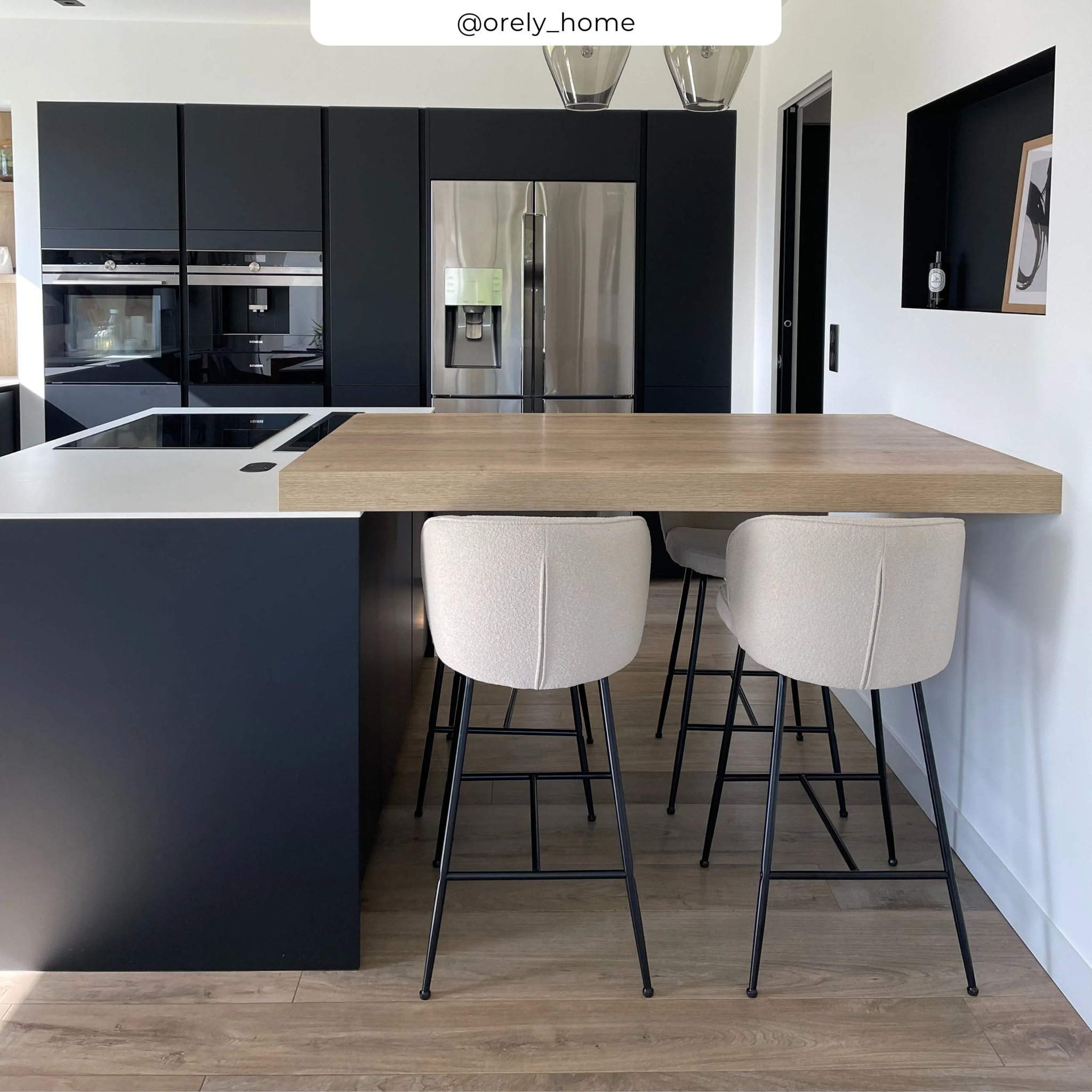 Lot de 2 chaises pour îlot central 66 cm en tissu bouclé beige - Groom