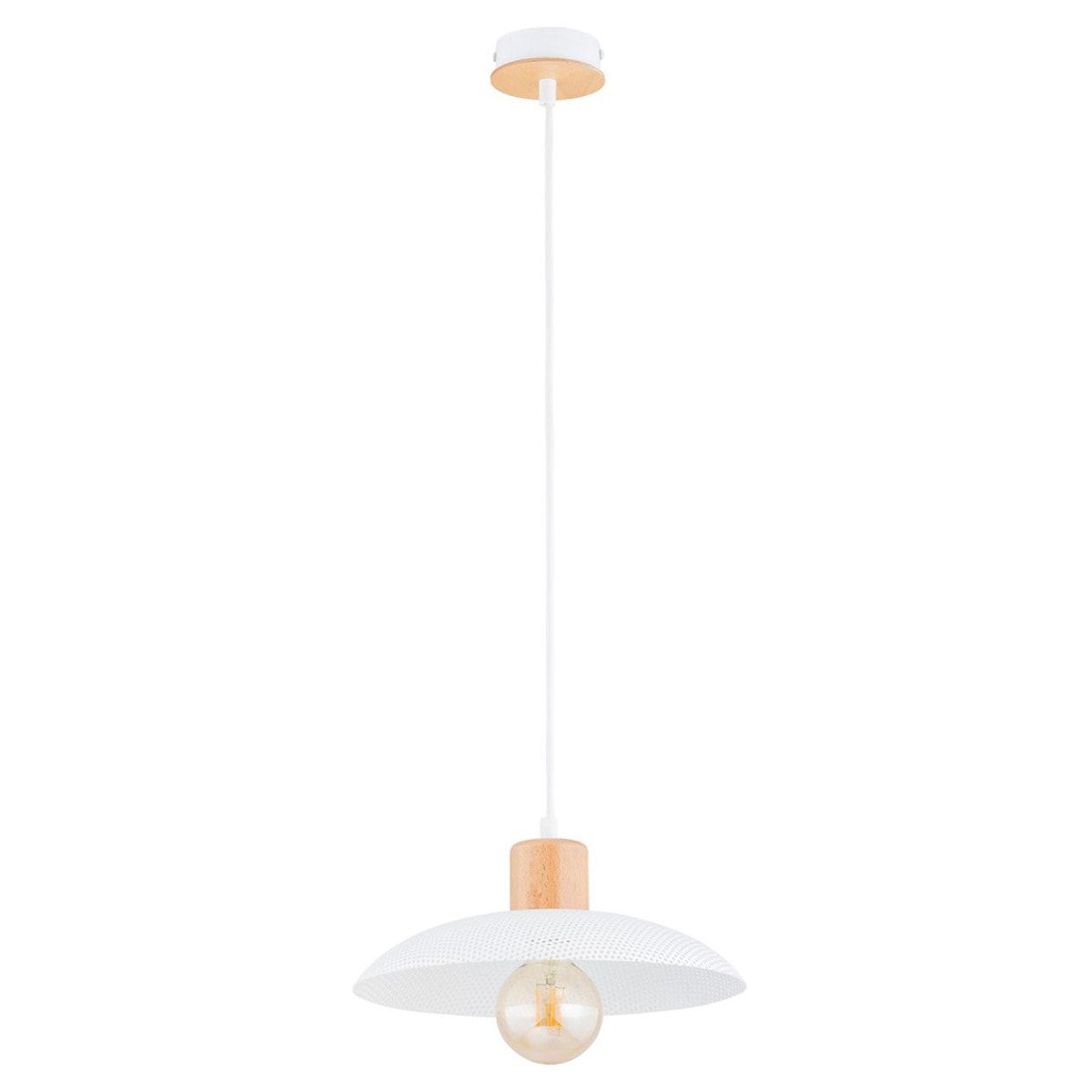 Lampada a sospensione KOBE in acciaio bianco e legno naturale