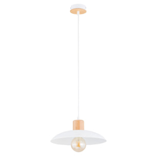 Lampada a sospensione KOBE in acciaio bianco e legno naturale