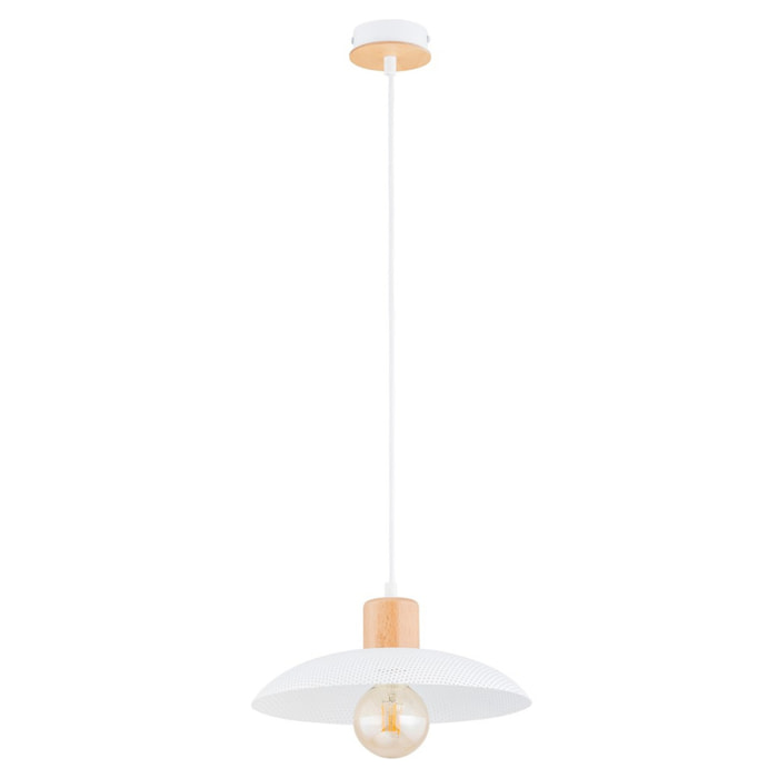 Lampada a sospensione KOBE in acciaio bianco e legno naturale