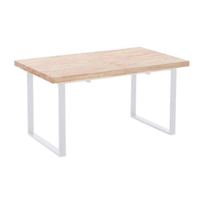 Mesa de comedor extensible con patas metálicas en blanco y roble salvaje 140-180x85 cm Natural Roble salvaje - Blanco